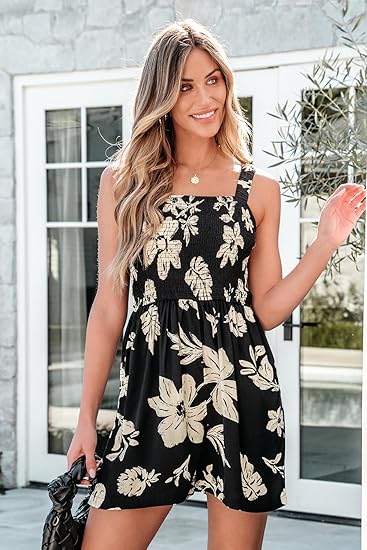 ‚è∞Hot Sale 49% OFFüíÉWomen's Summer Square Neck Sleeveless Loose Casual Short Smocked Romper