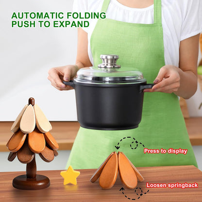 ü™µ Solid Wood Heat Resistant, Protect Table From Scalding - Tree Shaped Foldable Wooden TrivetüéÑ