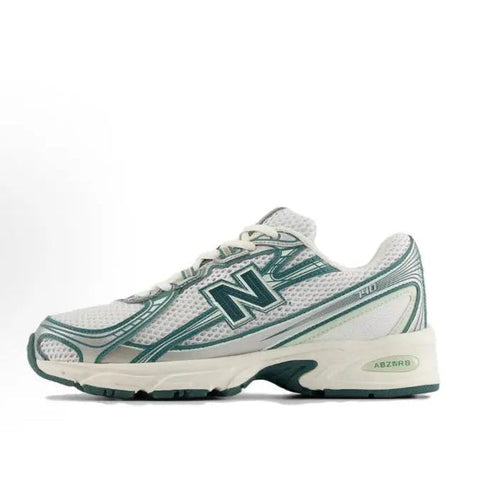 New Balance 740 running sneaker, white mesh with green accents and N logo