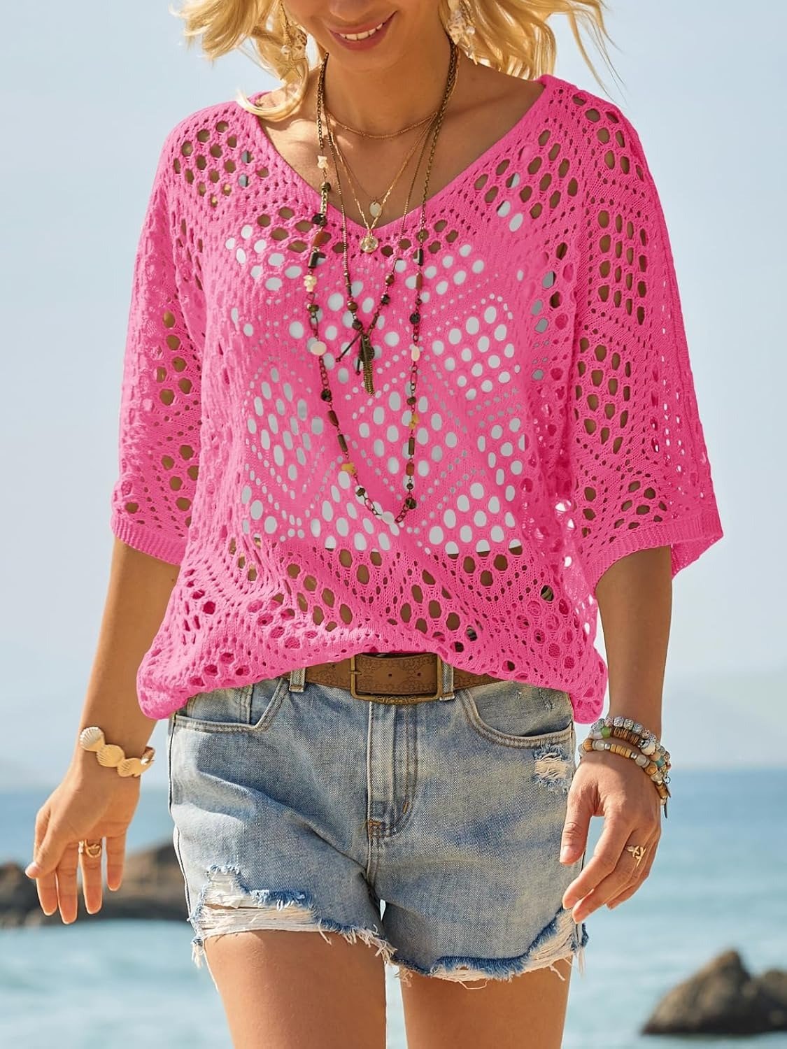 ? Handmade Crochet V‚ÄêNeck Boho Top | Apricot Summer Essential