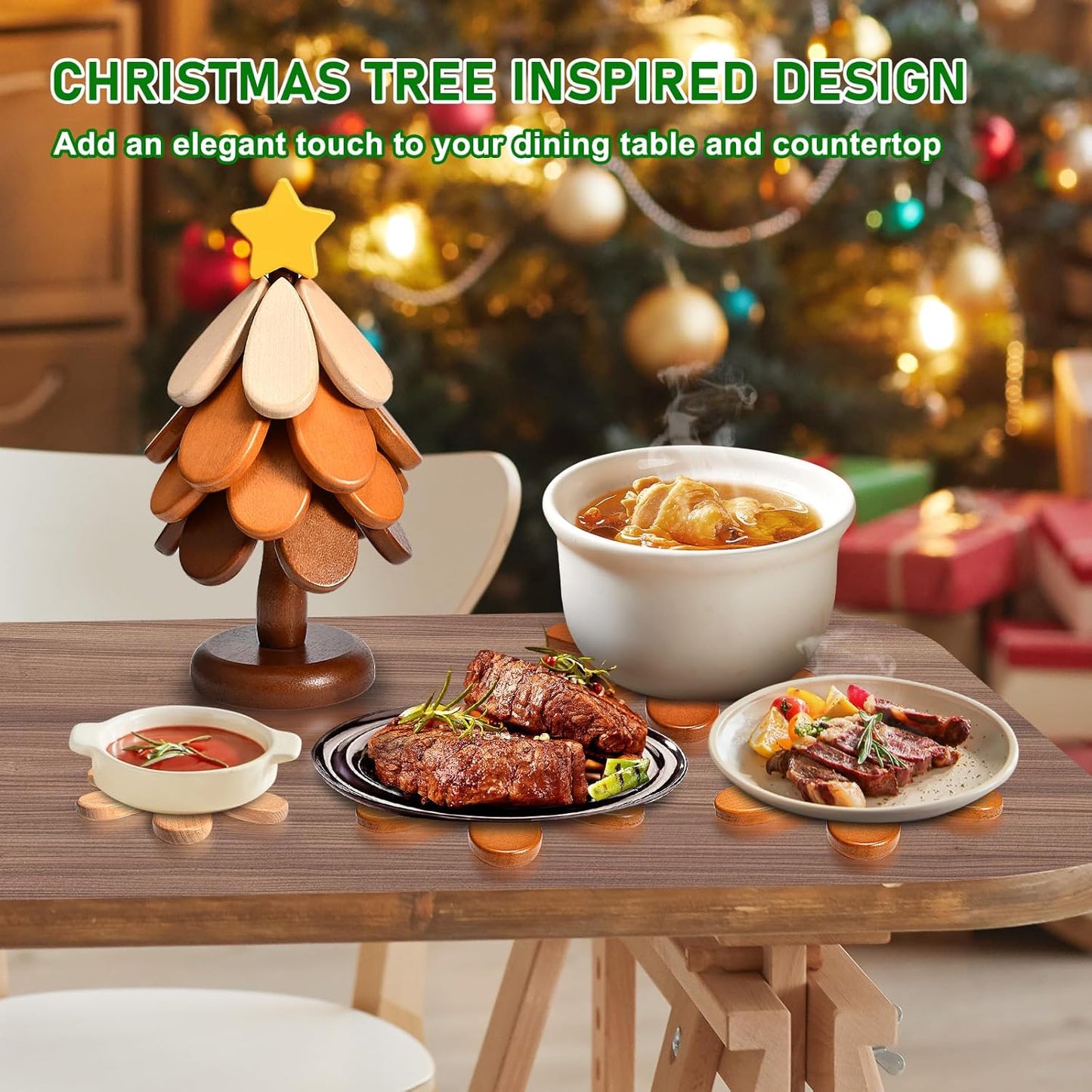 ü™µ Solid Wood Heat Resistant, Protect Table From Scalding - Tree Shaped Foldable Wooden TrivetüéÑ