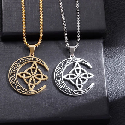 üßöCeltic Knot Crescent Steel Pendant Necklace‚ú®
