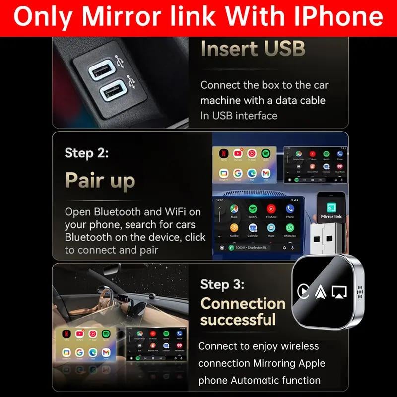 üì∂  2026 Upgrade 3 in 1 Screen Mirror iOS Phone, wired to wireless Carplay adapter
