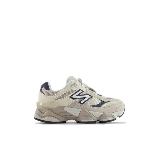 New Balance 9060 beige sneaker with navy accents and N logo