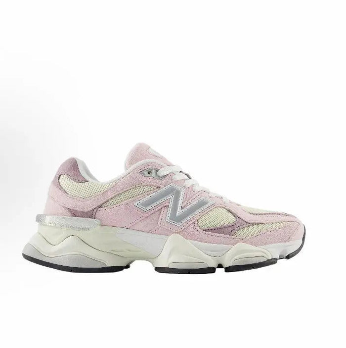 Pink and cream chunky running sneaker with mesh panels and lace-up front