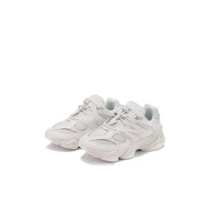 New Balance 9060 white sneaker top/side view with lace-up and sculpted overlays