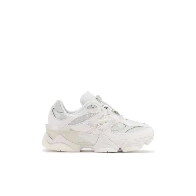 New Balance 9060 white front/side lace-up sneaker with angular midsole