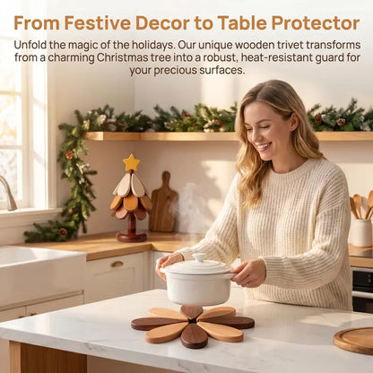 ü™µ Solid Wood Heat Resistant, Protect Table From Scalding - Tree Shaped Foldable Wooden TrivetüéÑ