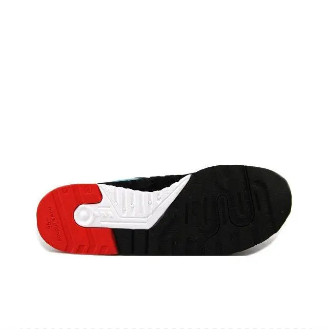 New Balance 998 sneakers outsole, black tread with red heel and white midsole