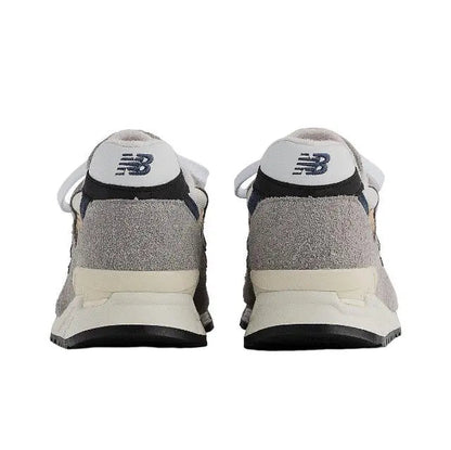 Sneaker heels in grey with blue/white back branding, cushioned collar, lace-up