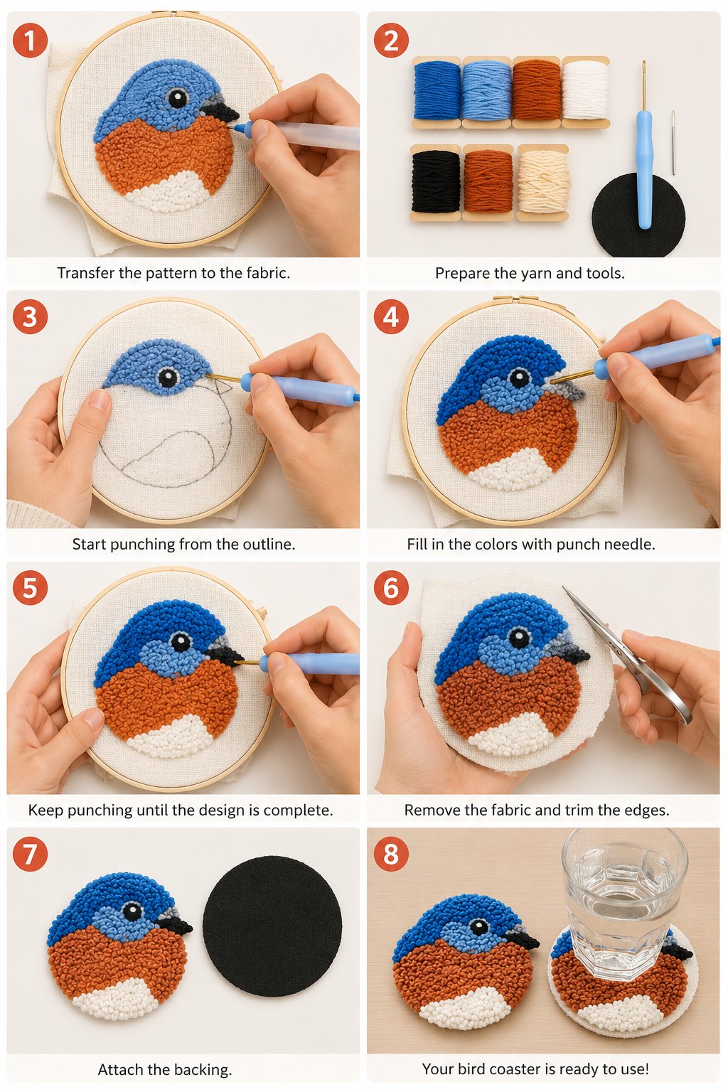 üßµBeginner-Friendlyüê¶DIY Bird Coasters Punch Needle Kit