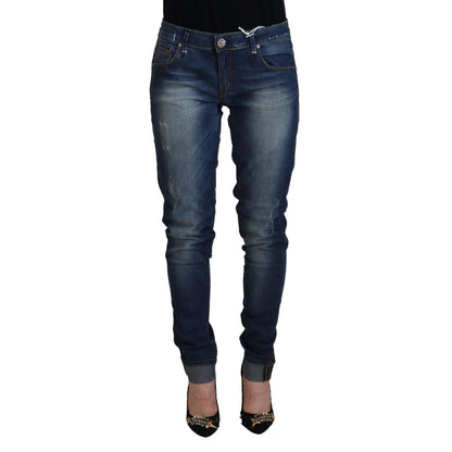 Acht Blue Washed Cotton Slim Fit Women Denim Pants Jeans