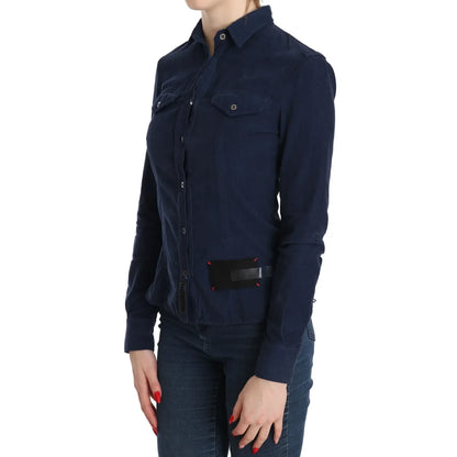 Acht Cotton Blue Corduroy Long Sleeves Shirt Top Blouse