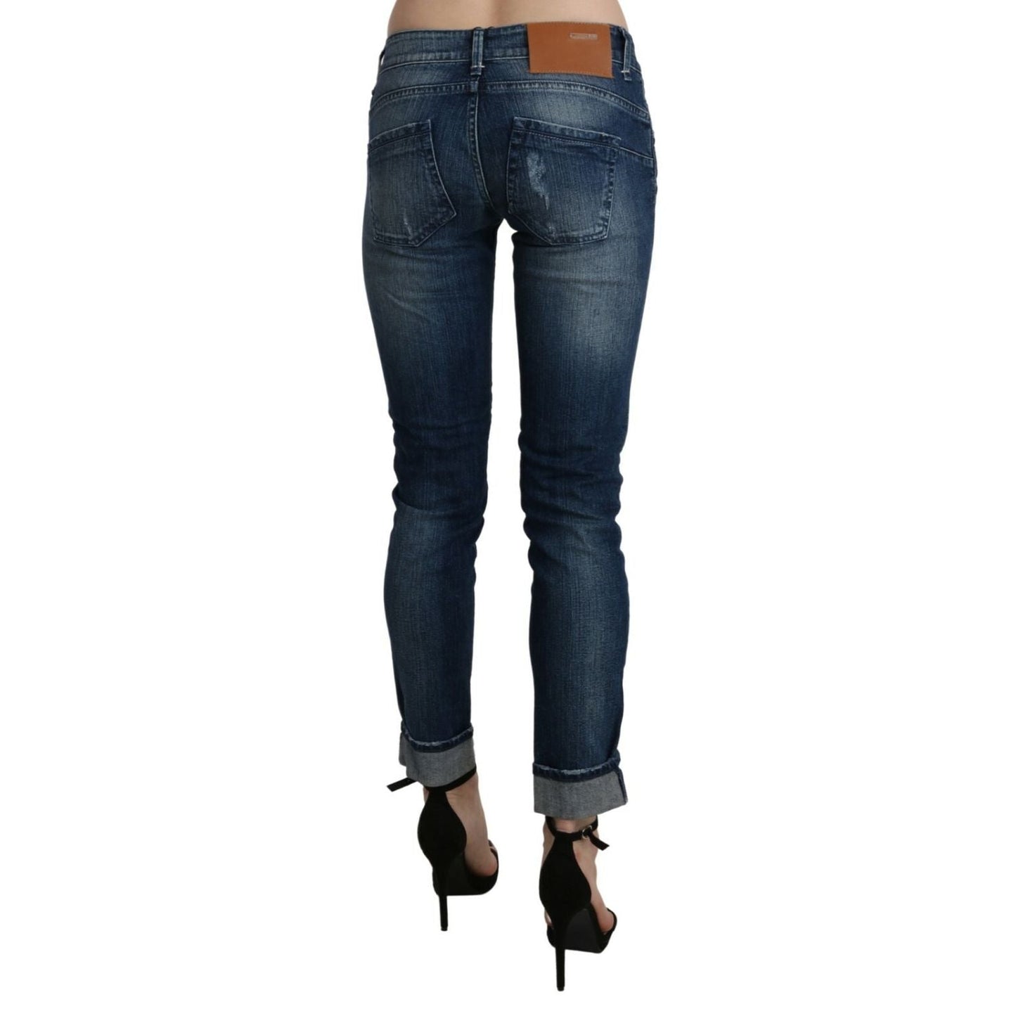 Acht Cotton Blue Washed Low Waist Skinny Cropped Jeans