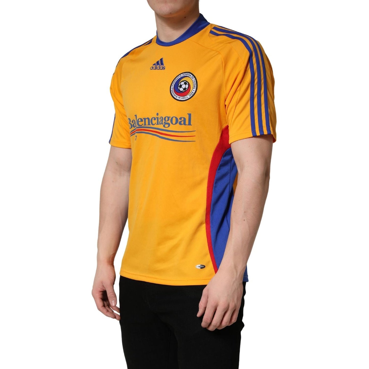 Adidas Yellow Polyester Balenciagoal CrewNeck Jersey T-shirt