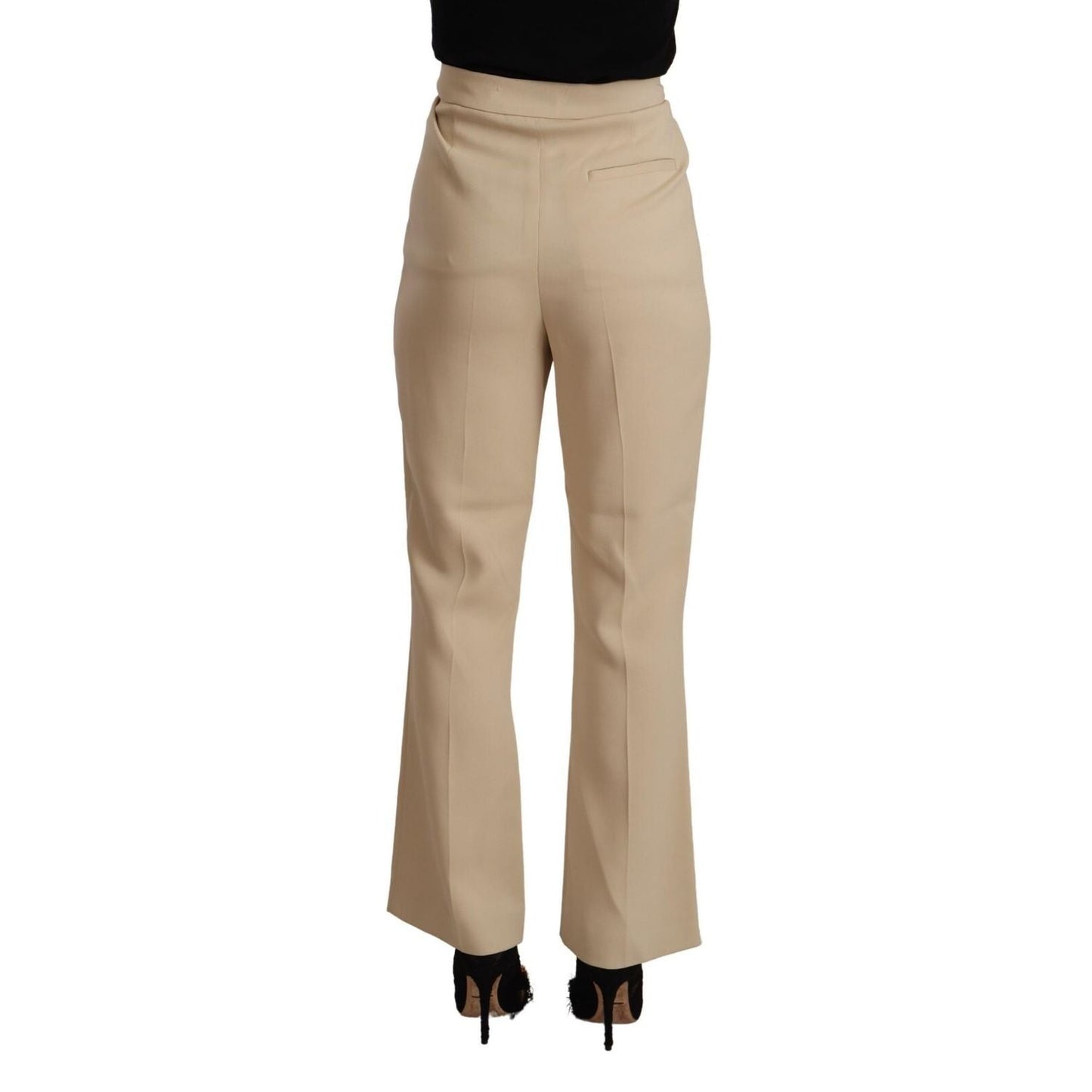 Alberta Ferretti Beige Viscose High Waist Flared Dress Trouser Pants