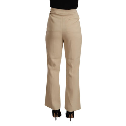 Alberta Ferretti Beige Viscose High Waist Flared Dress Trouser Pants
