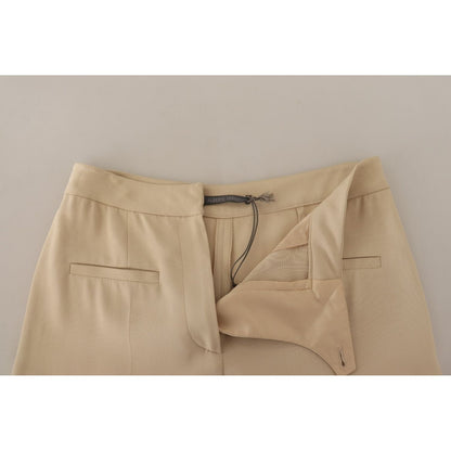 Alberta Ferretti Beige Viscose High Waist Flared Dress Trouser Pants