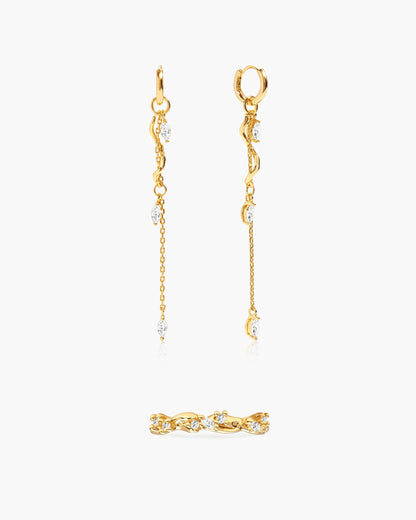 Aria Vine Drop Earrings & Moonlit Ivy Ring Set