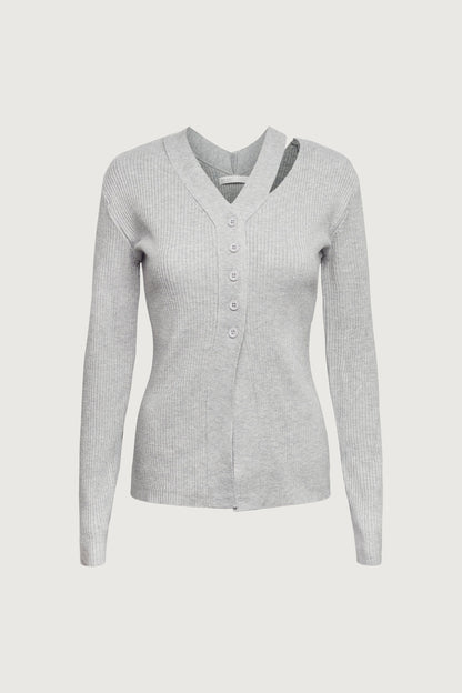 CUT OUT DETAIL BUTTON-FRONT CARDIGAN