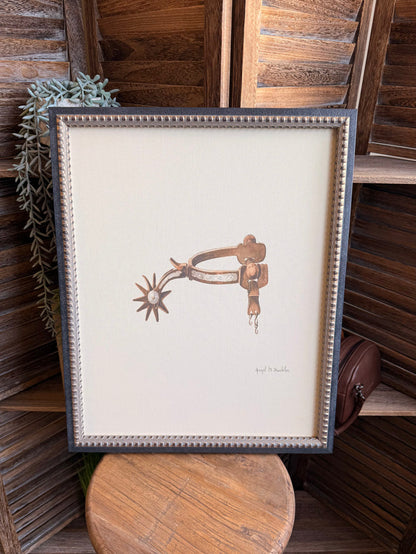 18x22 framed Western spur illustration in silver beaded frame