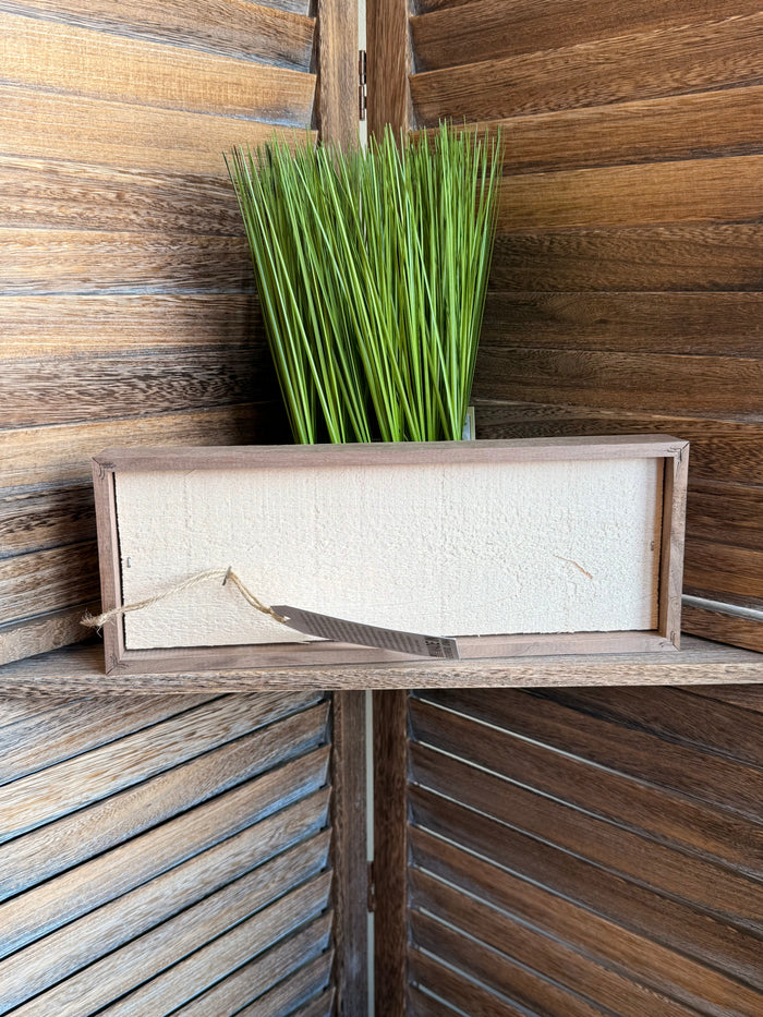 Framed blank wall artwork with light wood border and white panel, 12x4