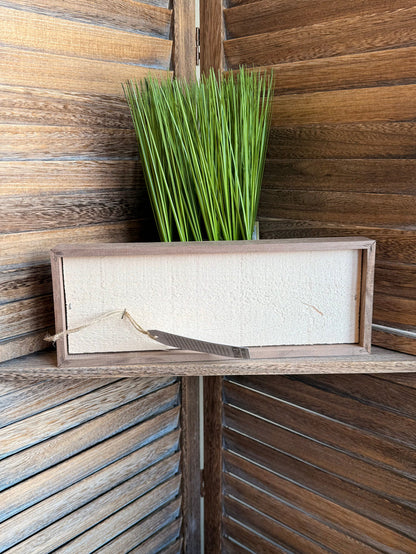 Framed blank wall artwork with light wood border and white panel, 12x4