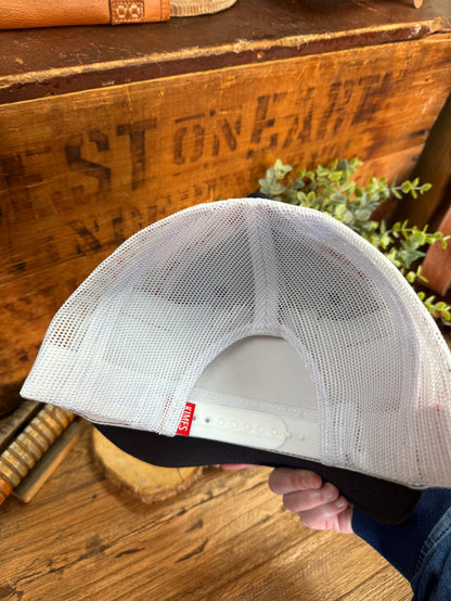 Kimes Capital white mesh cap back with adjustable strap and small red tag