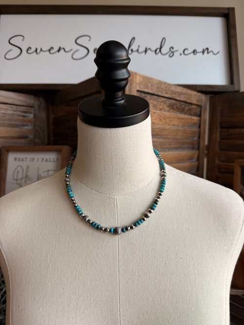 16 in graduated turquoise beads sterling silver necklace with silver spacer beads