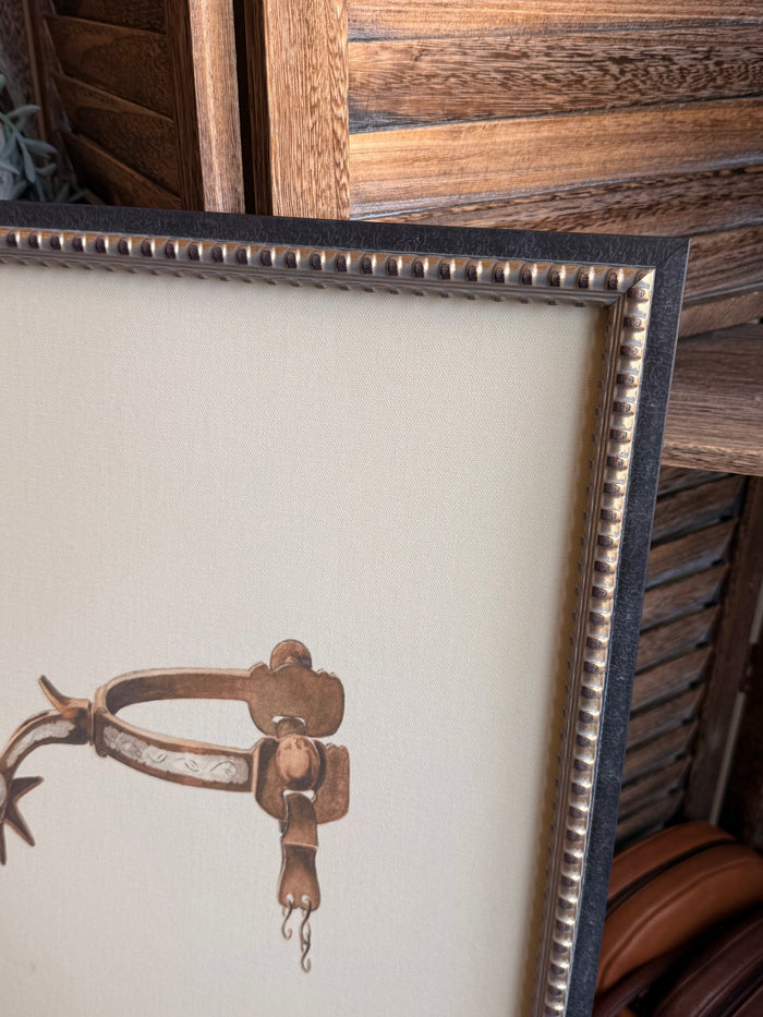 Silver beaded frame edge with Western spur illustration detail on cream mat