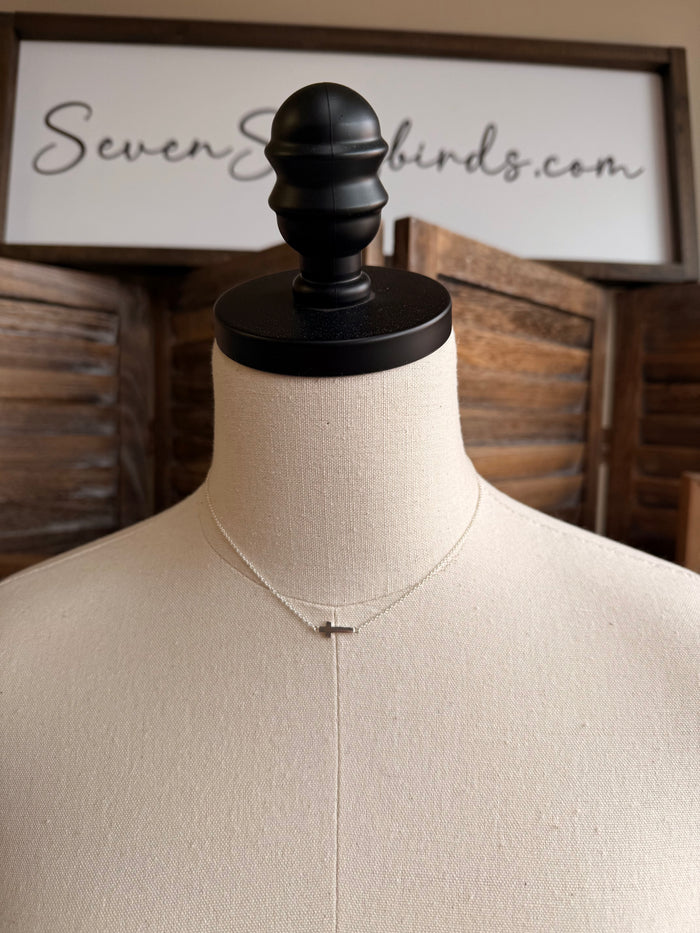 Silver cross pendant necklace on a thin chain, small cross charm