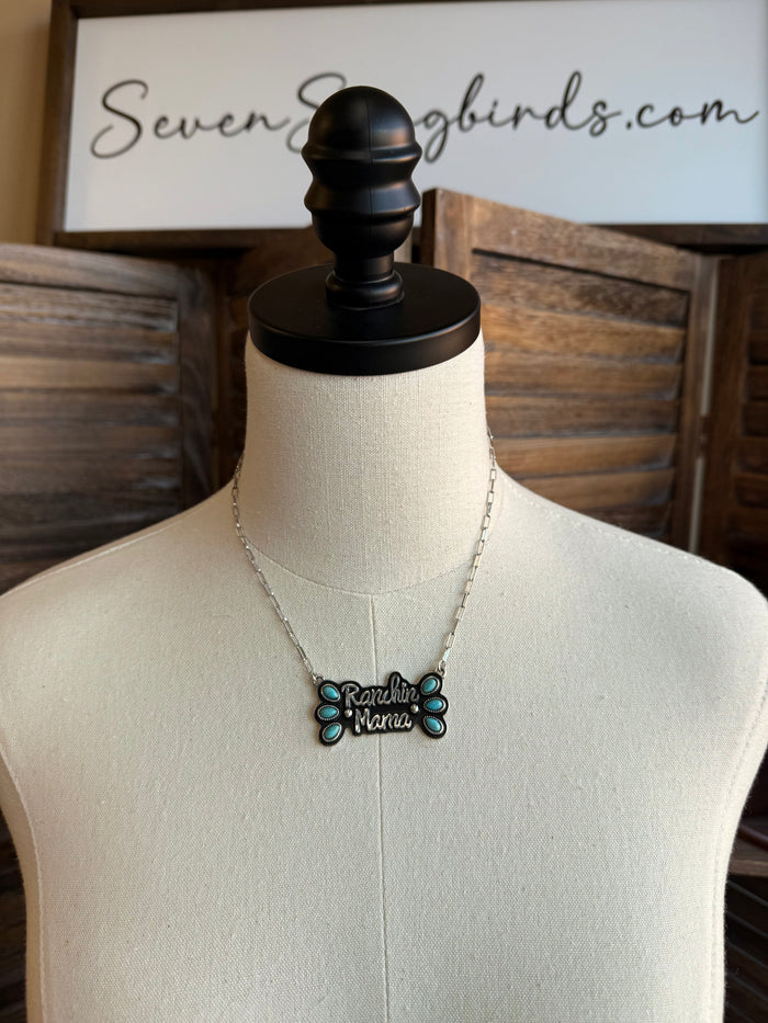Turquoise “Ranchin’ Mama” pendant necklace with silver-tone chain