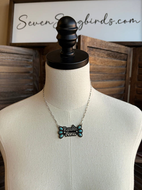 Turquoise “Ranchin’ Mama” pendant necklace with silver-tone chain