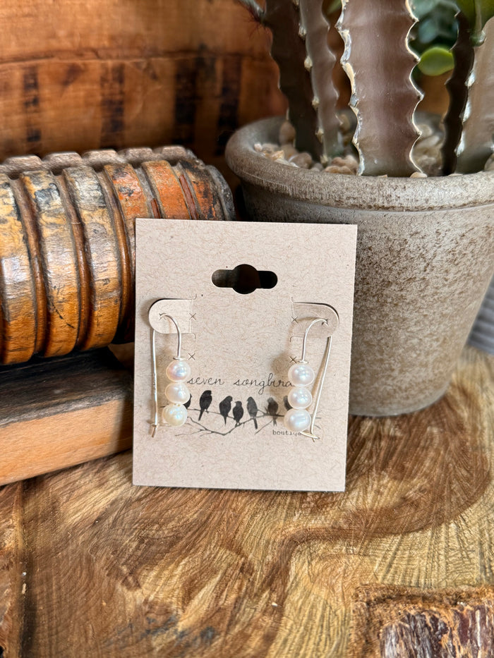 Sterling silver fishhook earrings with clusters of freshwater pearls