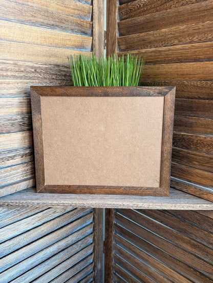 Framed blank artwork canvas with distressed wood frame
