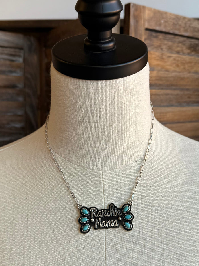 Turquoise “Ranchin’ Mama” pendant necklace on silver-tone chain