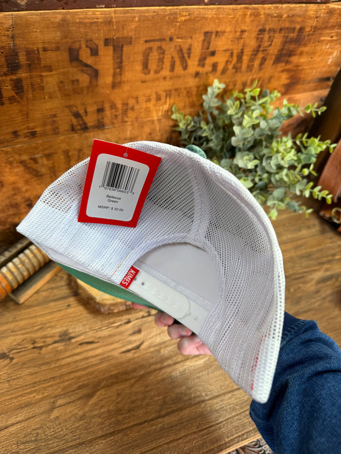 White mesh back baseball cap with size tag and inner gray band
