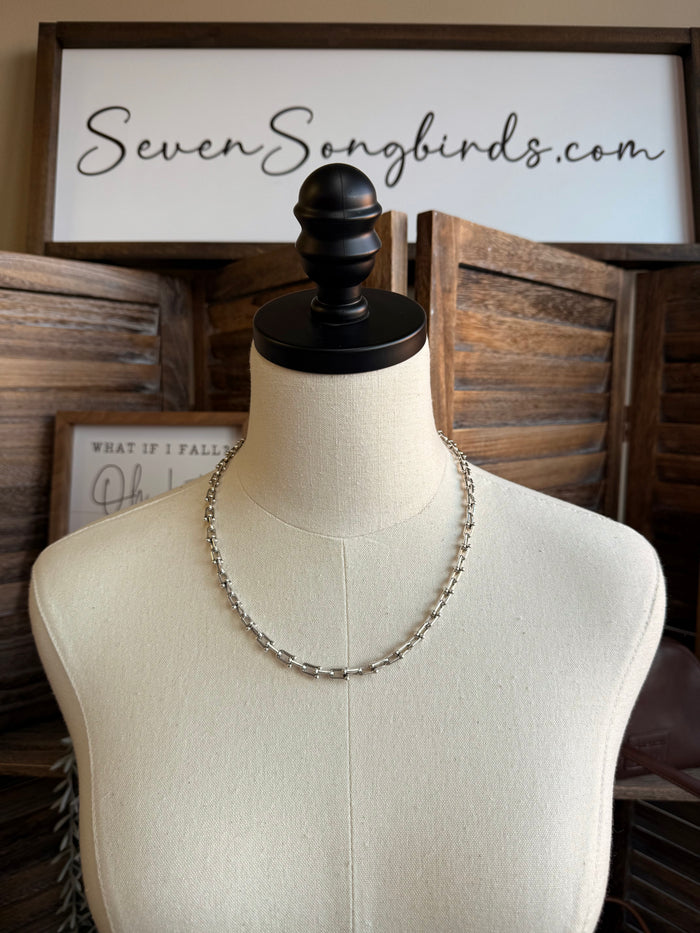 Triple pearl stack necklace with silver-tone beaded chain, three-row layered style