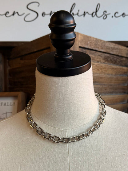 Chunky silver chain necklace with bold rectangular links