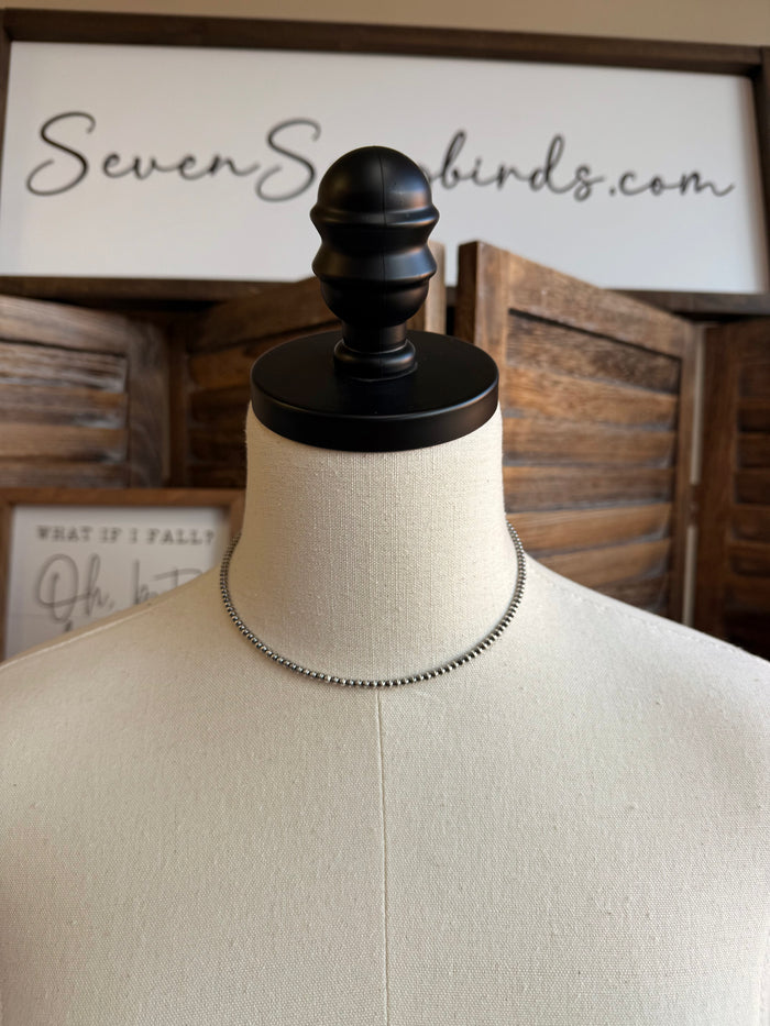 Silver-tone 3mm ball chain choker necklace, 14 in length, on mannequin