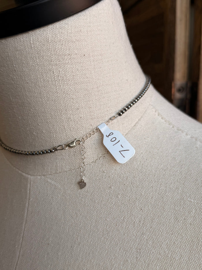 3mm ball chain choker with small hanging charm and clasp tag
