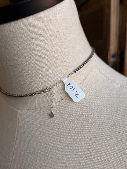 3mm ball chain choker with small hanging charm and clasp tag