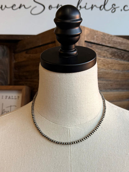 16-inch sterling silver beaded chain necklace, even row of small round beads