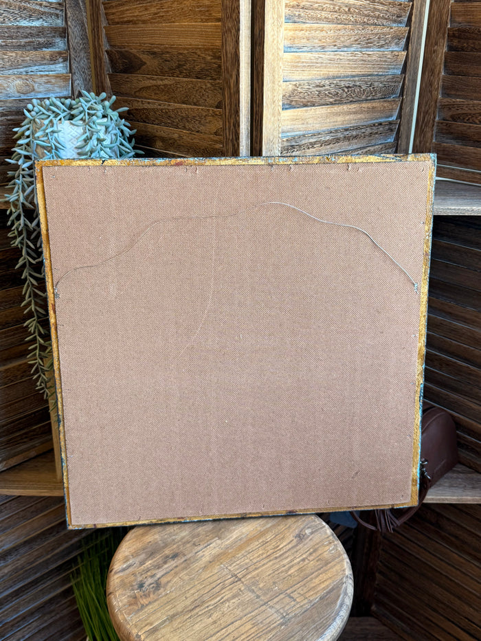 Back of square framed artwork board with plain brown backing