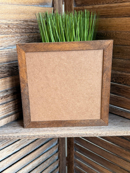Rustic wood framed blank wall art panel with neutral tan backing