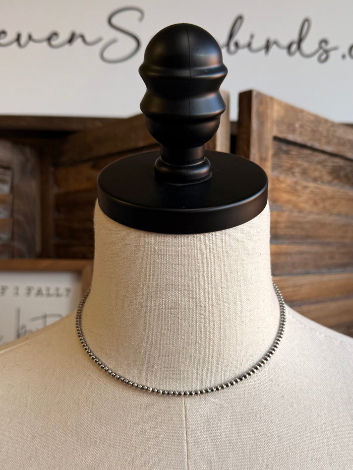 Silver-tone 3mm ball chain choker necklace on mannequin neck