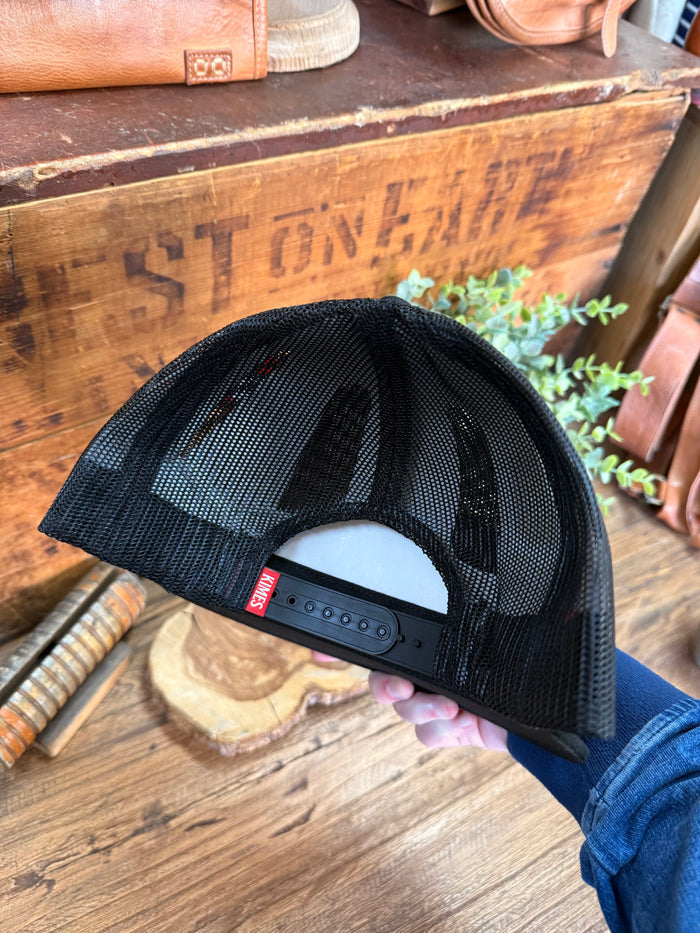 Black mesh baseball cap back with adjustable snap closure and ventilation