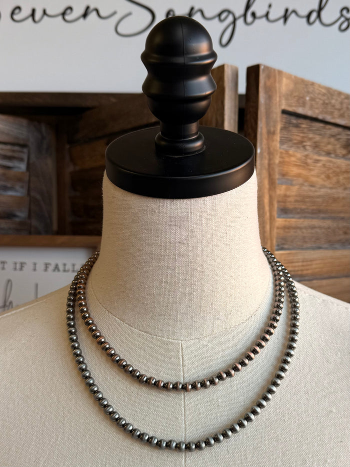 18-inch 6mm silver-tone beaded necklace, double strand with bead details