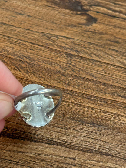 Sterling silver ring interior stamp with maker mark and size markings