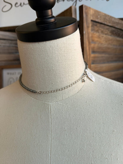 Silver-tone bead choker chain with short link band and smooth clasp
